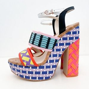 Sophia Webster Celia Platform Sandal Colorblock Multicolor Block Heel Rainbow